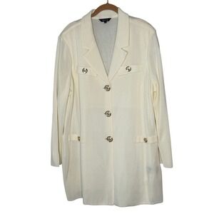 MISOOK Cream Knit Long Blazer Jacket 1X Gold Button Front Pockets